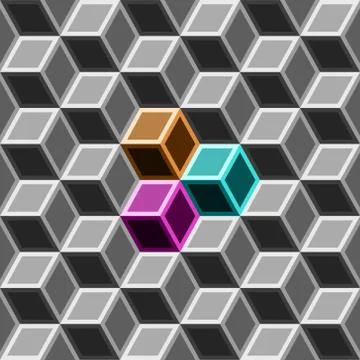 3d box seamless pattern on grey tone. Stock Illustration