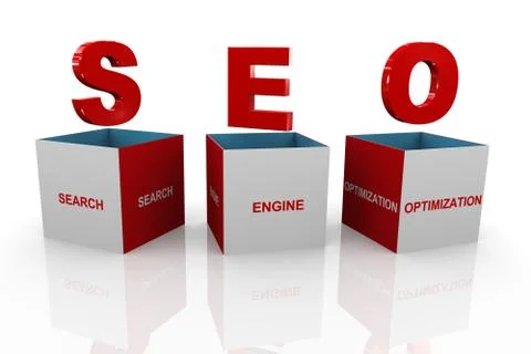 3d box of seo - search engine optimization Illustrazione stock