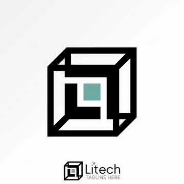 3D box square center initial L font virtual fantasy neon futuristic animation Illustrazione stock