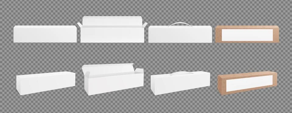 3D boxes mockup. Cardboard empty packing, white and craft realistic package Stock Illustration