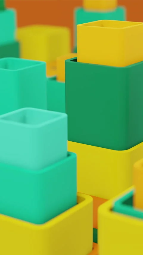 3d boxes in motion, up and down, green, yellow, orange and cyan, vertical Stock Footage 235894393