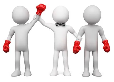 3d boxing referee choosing the winner between two boxers Stock Illustration