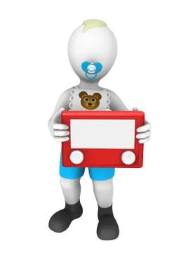 3d boy with blank billboard (drawing toy) Stock Illustration