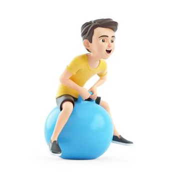3d boy bouncing on a hopper ball Stock Illustration
