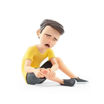 3d boy crying and holding his injured knee Stock Illustration