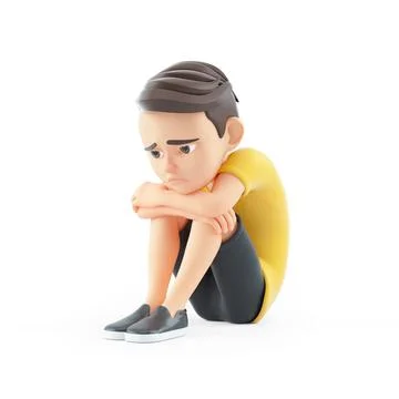 3d boy curled up on the floor Stock Illustration