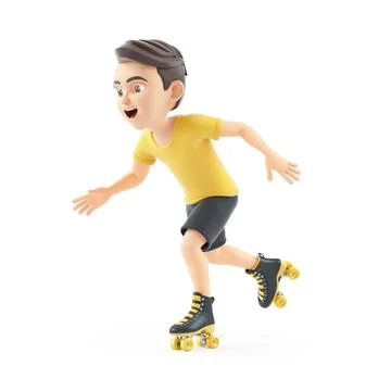 3d boy doing roller skates Stock Illustration