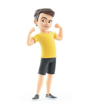 3d boy flexing arm muscles Stock Illustration