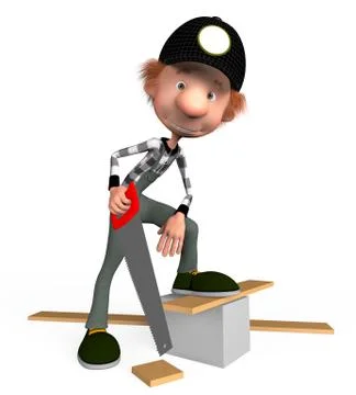 The 3d boy with a hacksaw on a tree. Stock Illustration