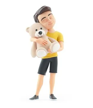 3d boy hugging a teddy bear Stock Illustration