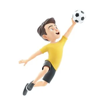 3d boy jumping to catch soccer ball Stock Illustration