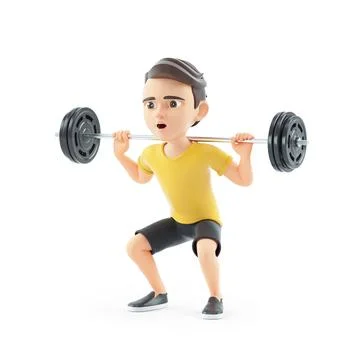 3d boy lifting a barbell Stock Illustration