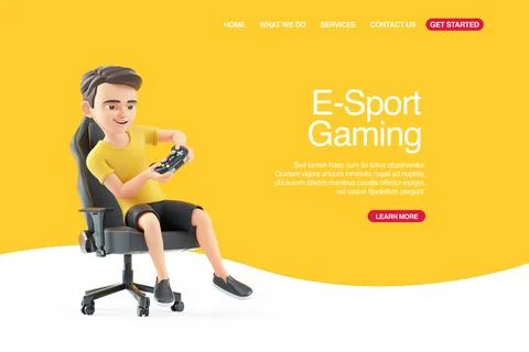 3d boy playing video game web banner Stock Illustration