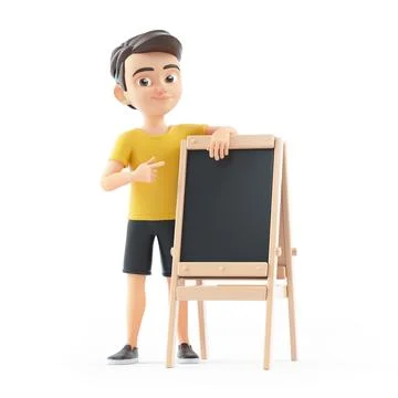 3d boy pointing a school easel Stock Illustration