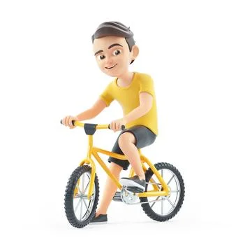 3d boy riding bicycle Stock Illustration
