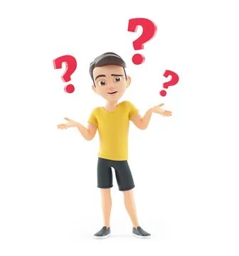 3d boy with several questions Illustrazione stock