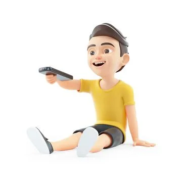 3d boy sitting on floor using remote control Stock Illustration