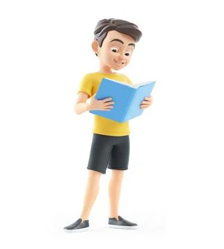 3d boy standing and reading book Stock Illustration