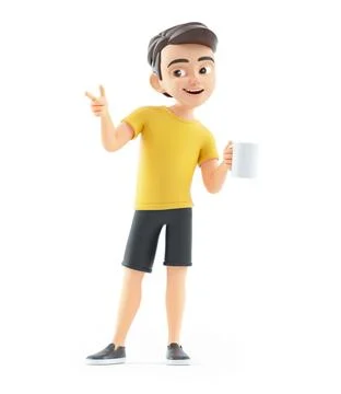 3d boy standing with a cup Stock Illustration