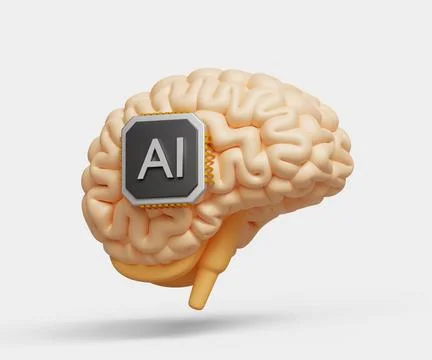 3D brain with AI processing chip icon. Solve problem, robot automation Stock Illustration