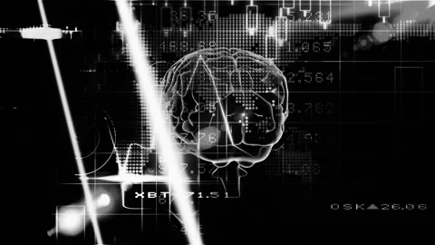 3D brain appearing waveform rising and peaking triggers chart updates rotating Stock Footage 312758524