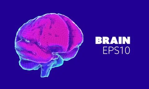 3d brain for concept design. Digital graphic. Abstract geometric background.  Stock Illustration