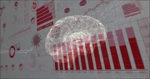 3D brain emerging initiating rotation, nodes animating, line graph drawing Stock Footage 313329889