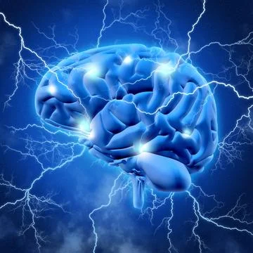 3D brain with lightening Stock Illustration