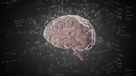 3D brain model appearing triggers rotation with pulsing lines and chalk Stock Footage 314745171