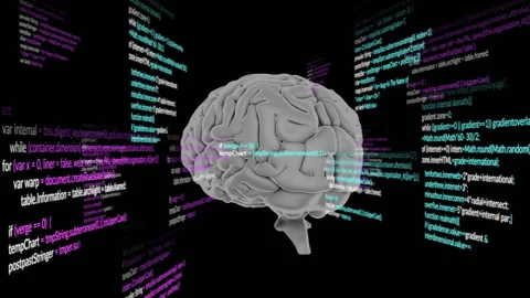 3D brain model with code snippets animation over black background Stock Footage 306507395