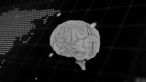 3D brain model with data processing animation over digital world map background Stock-Footage 306507379