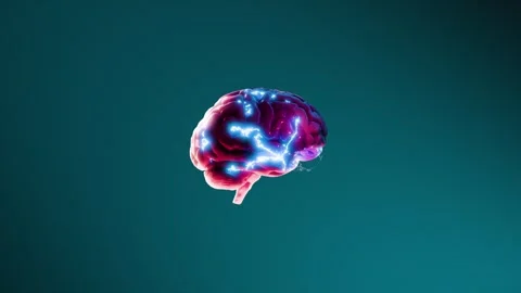 3D Brain Rotation with Electric Effects | Z-Axis Spin Animation Stock Footage 305744264
