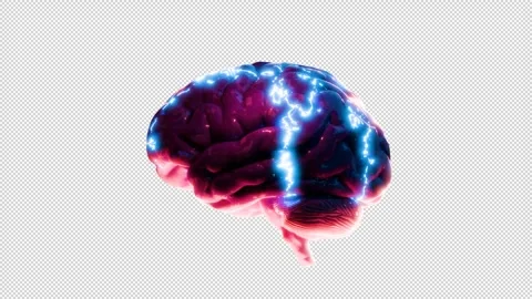 3D Brain Rotation with Electric Effects | Z-Axis Spin Animation Stock Footage 305746999