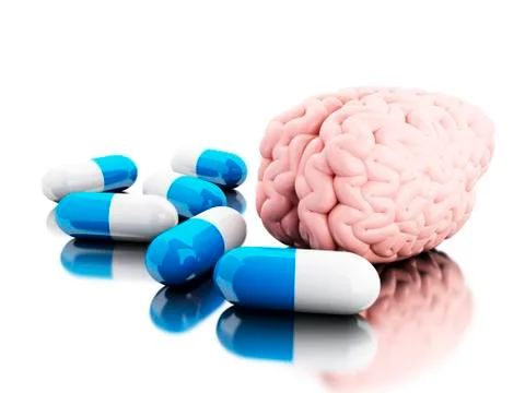 3D A brain with some pills. Stock Illustration