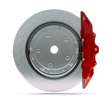 3d brake disk and caliper on white background Illustrazione stock