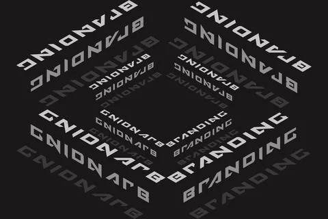 3D branding typography cube with repeating text optical illusion Stock-Illustration