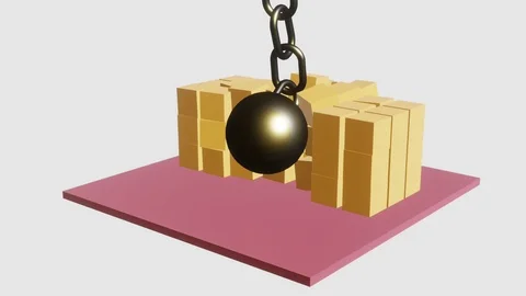 3d to break the wall with an iron weight Video stock 105343495
