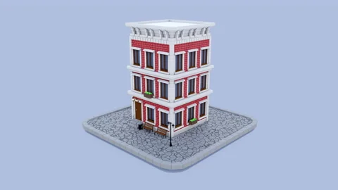 3d brick toy house with windows Stock Footage 170432282