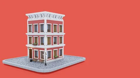 3d brick toy house with windows Stock Illustration
