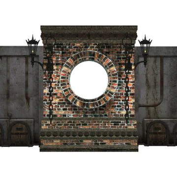 3d brick wall with round window Ilustração Stock