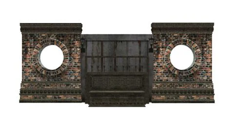 3d brick wall with round window Stock Illustration