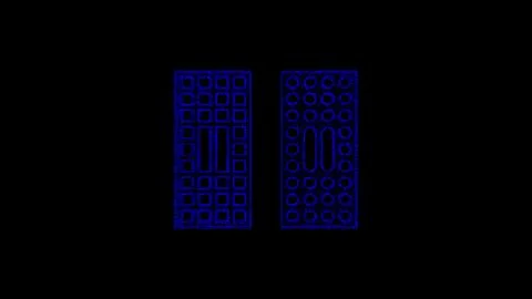 3D bricks on black background. Object consisting of blue flickering particl.. 스톡 일러스트