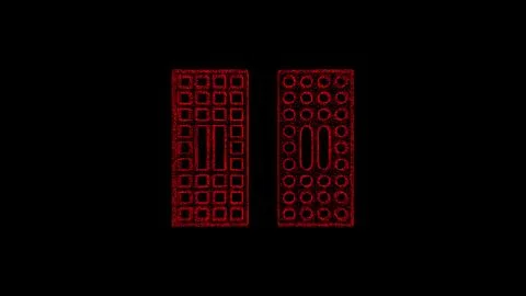 3D bricks on black background. Object consisting of red flickering particle.. Illustrazione stock