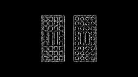 3D bricks on black background. Object consisting of white flickering particle Ilustração Stock