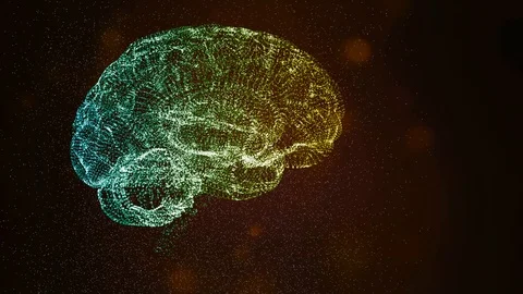3d bright animation of a brain and confusing thoughts interpreted by glittering Stock Footage 121804424