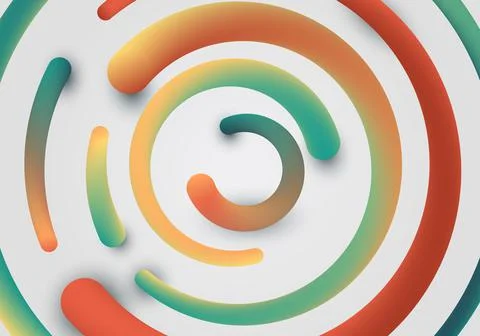 3D bright color rounded lines circles pattern on white background Stockillustratie