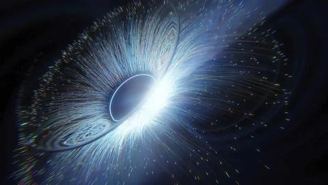 3D Bright explosion of light particles forming a ring of energy Stock Photos