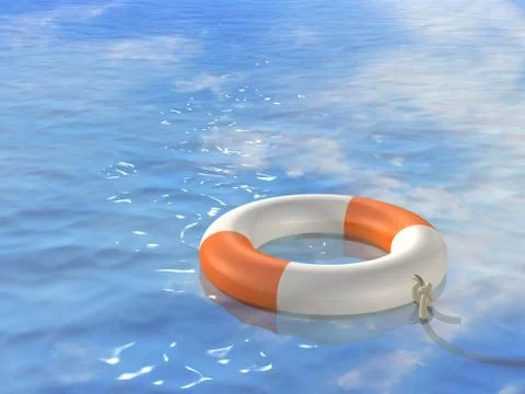 3d bright lifebuoy ring, floating on waves Stock Illustration