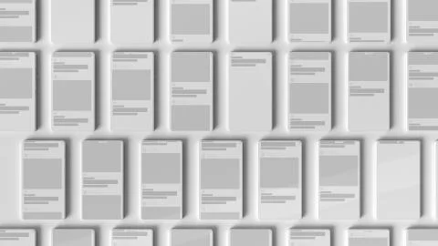 3d bright render background with a lot of abstract phones. Stock Illustration