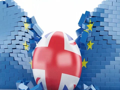 3d Broken brick European Union Wall with Great Britain ball. Stock Footage 69728216